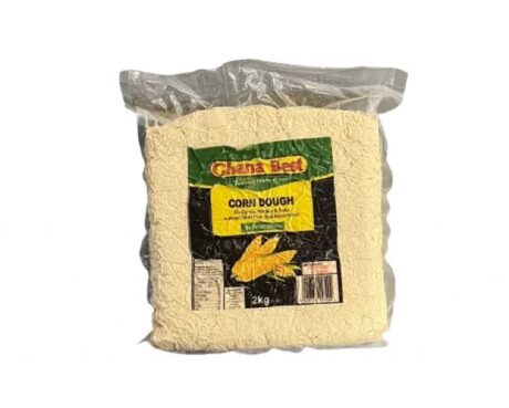 Ghana Best Corn Dough 2kg in sealed nylon pouch – traditional fermented maize for Ghanaian dishes like kenkey and banku