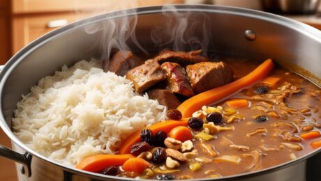 Afghan Kabuli Pulao – Aromatic rice with raisins, carrots, and meat