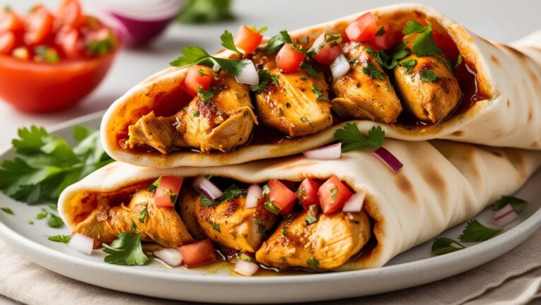 Middle Eastern Chicken Shawarma – Marinated grilled chicken wrapped in pita