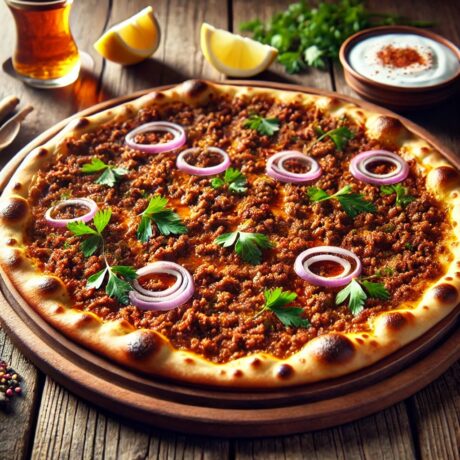 Turkish Lahmacun – A thin, crispy pizza topped with spiced minced meat.