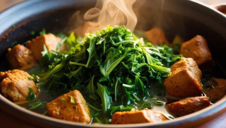 Cameroonian Eru Soup – A nutritious leafy green soup with assorted meats.