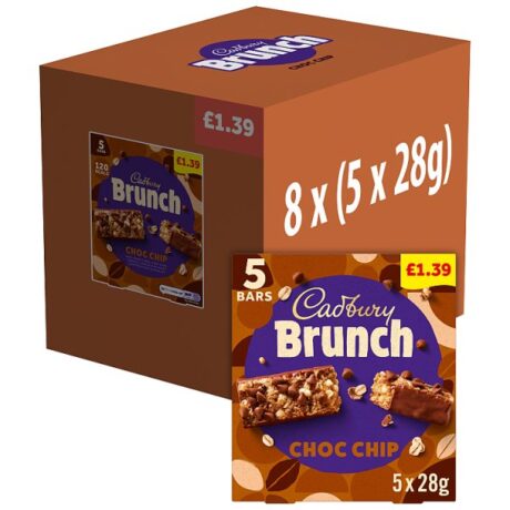 Cadbury Brunch Bar Choc Chip 5 Pack x8 Box – bulk pack of oat and chocolate cereal bars