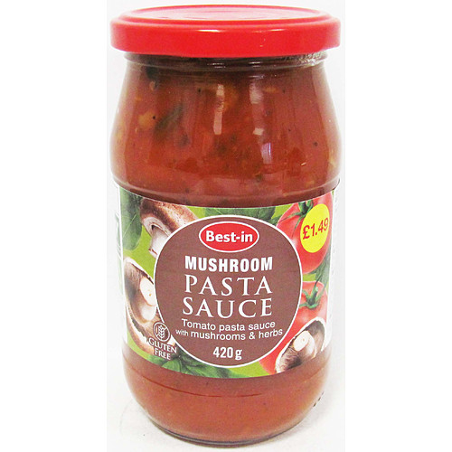 Bestin Pasta Sauce Mushroom 420 g – jar of tomato sauce with mushrooms and herbs