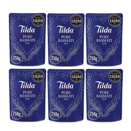 Tilda Pure Basmati Rice 250g 6 Pack – Ready-to-eat long grain microwave rice from 4Way Foods