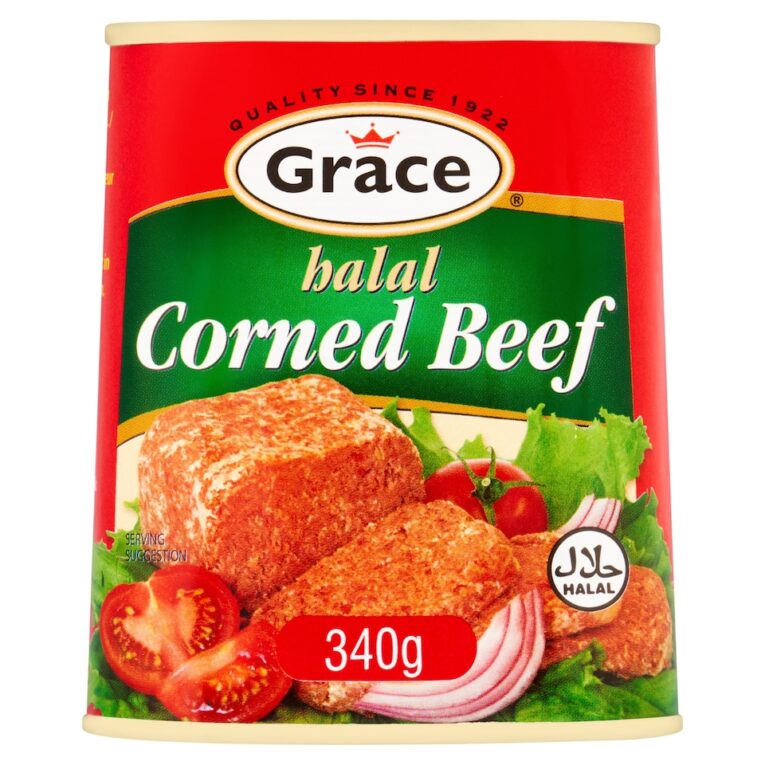 Grace Halal Corned Beef 340g tin – premium halal canned meat for sandwiches, stews, and quick meals