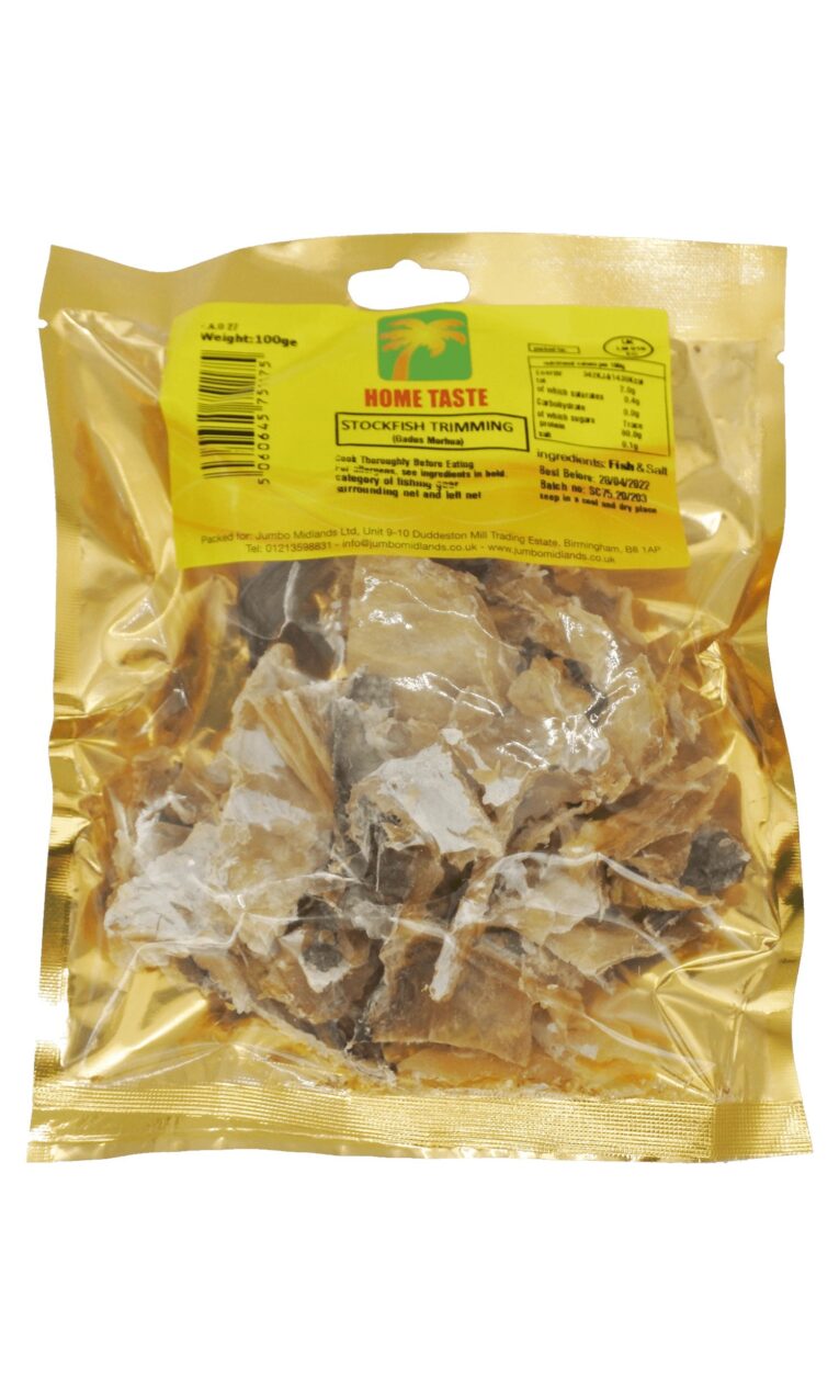 Home Taste Stockfish Trimmings 100g – Dried Cod Offcuts for African Soups and Stews – 4Way Foods UK