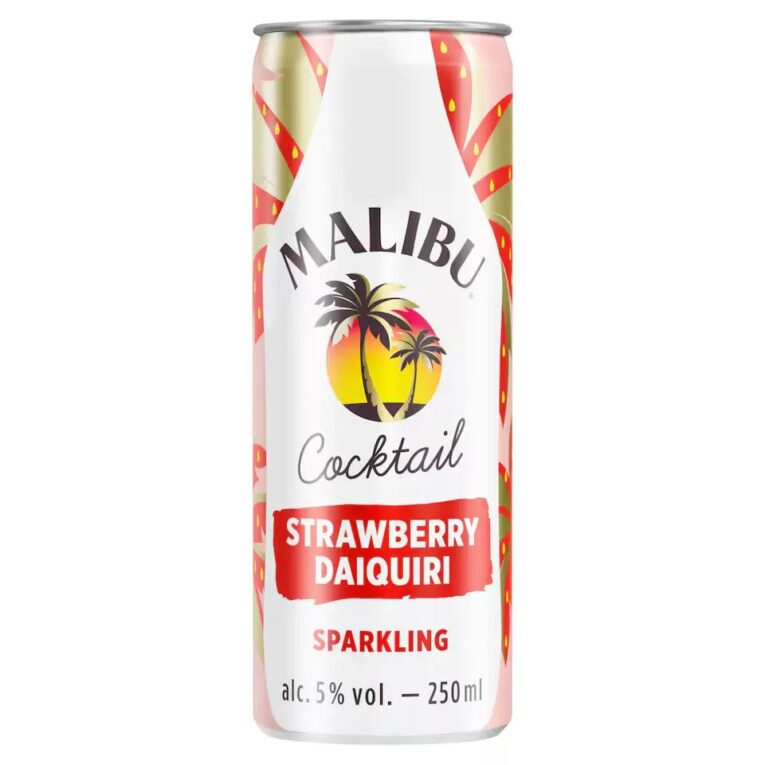 Malibu Cocktail Strawberry Daiquiri Sparkling 250ml x12 – Fruity ready-to-drink cocktail with strawberries, lime, and white rum