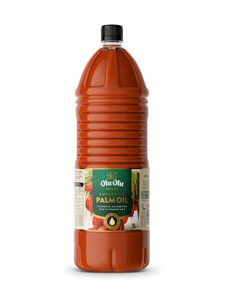 Olu Olu Authentic Palm Oil 2 L bottle with rich red cold‑pressed palm oil