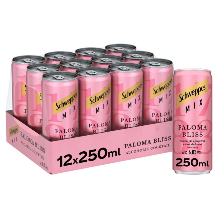 Schweppes Mix Paloma Bliss Cocktail Can 250ml – 12 Pack Case – Tequila and Grapefruit Ready-to-Drink Cocktail (Alcoholic, Vegan, 18+)