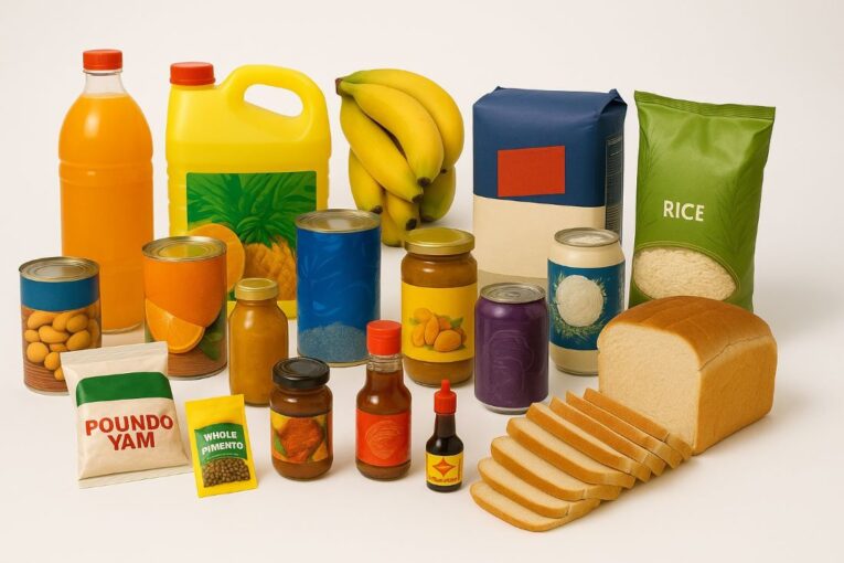 A vibrant display of African, Caribbean, Asian, and British grocery products representing diverse food cultures featured on 4Way Foods