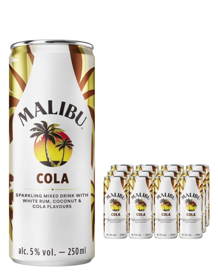 Malibu Cola Sparkling Pre-Mixed Cocktail Drink 250ml x12 – Tropical Rum and Cola in Recyclable Cans