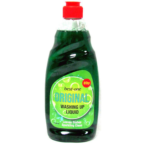 Bottle of Bestin Washing Up Liquid Green 500ml – budget-friendly dish soap with fresh fragrance and powerful cleaning action.