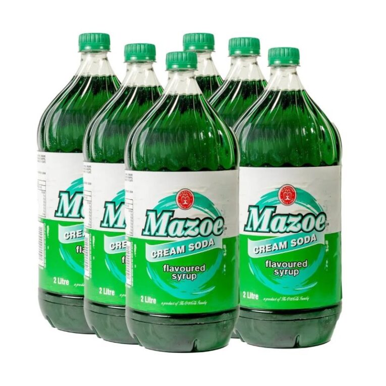 Mazoe Cream Soda Syrup 6 Pack – six 2L bottles of creamy, vanilla-flavoured syrup drink, ideal for mixing, desserts, and bulk use.