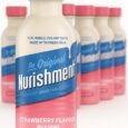 Six-pack of Nurishment Strawberry Flavour Milk Drink bottles (330ml), chilled and ready to enjoy, ideal for athletes, busy professionals, and nutritious snacking.