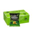 Box of Olu Olu Green Plantain Chips 60g x24 with golden, crispy slices spilling out, ideal for snacking, sharing, or pairing with African meals.