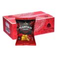 Box of Olu Olu Plantain Chips Chilli 60g x24 with vibrant red packaging and golden, spicy chips spilling out—ideal for snacking, parties, or pairing with African meals.