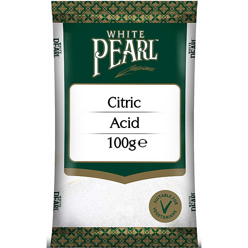 White Pearl Citric Acid 100g pack natural preservative and flavour enhancer for baking, drinks, and homemade recipes.