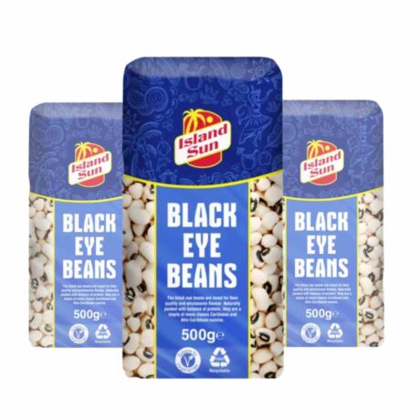 Island Sun Black Eye Beans 500g x3 Case – Premium Quality Black-Eyed Peas, High in Protein and Fibre, Perfect for Stews and Rice Dishes, Vegan and Vegetarian Friendly, Available at 4 Way Foods UK