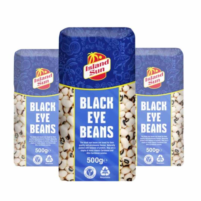 Island Sun Black Eye Beans 500g x3 Case – Premium Quality Black-Eyed Peas, High in Protein and Fibre, Perfect for Stews and Rice Dishes, Vegan and Vegetarian Friendly, Available at 4 Way Foods UK