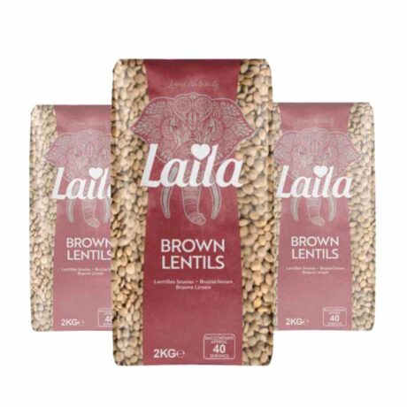 Laila Brown Lentils 2kg x3 Case – Premium Whole Lentils, High in Protein and Fibre, Ideal for Curries, Soups, and Salads, Vegan and Vegetarian Friendly, Available at 4 Way Foods UK