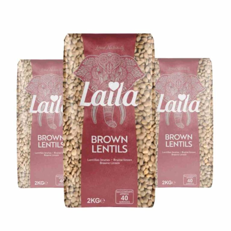 Laila Brown Lentils 2kg x3 Case – Premium Whole Lentils, High in Protein and Fibre, Ideal for Curries, Soups, and Salads, Vegan and Vegetarian Friendly, Available at 4 Way Foods UK