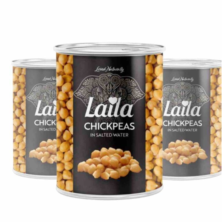 Alt text: Laila Canned Chickpeas 400g x3 Case – Premium quality chickpeas in brine, ready to eat, ideal for salads, curries, stews, and hummus.