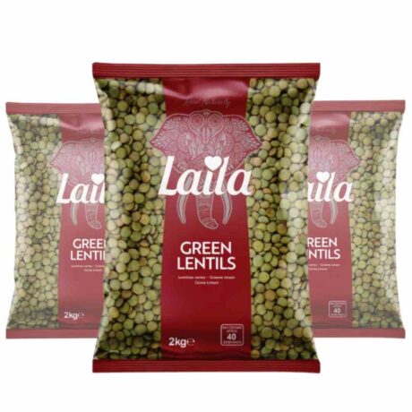 Laila Green Lentils 2kg x3 Case – Premium Whole Lentils, High in Protein and Fibre, Ideal for Soups, Curries, and Salads, Vegan and Vegetarian Friendly, Available at 4 Way Foods UK