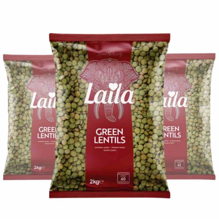 Laila Green Lentils 2kg x3 Case – Premium Whole Lentils, High in Protein and Fibre, Ideal for Soups, Curries, and Salads, Vegan and Vegetarian Friendly, Available at 4 Way Foods UK