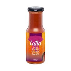 Small Ingredients, Big Flavour: Everyday Seasonings and Sauces That Transform Your Cooking 15 Laila Jaipuri Chilli Garlic Sauce 250g bottle with vibrant red label and chilli and garlic imagery.