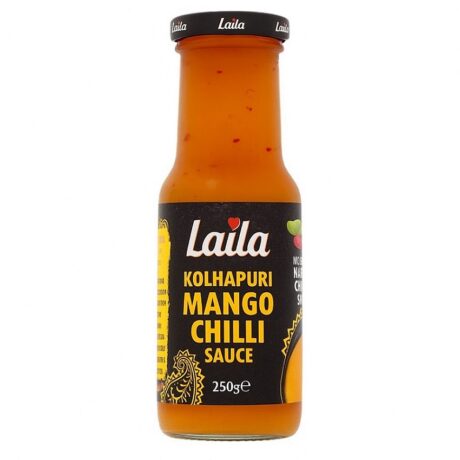 Laila Kolhapuri Mango Chilli Sauce 250g glass bottle with red chilli and mango label