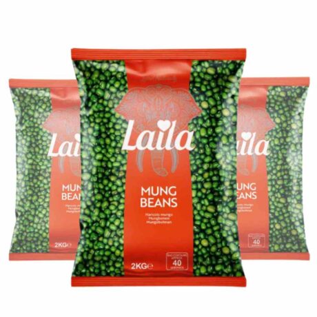 Laila Mung Beans 2kg x3 Case – Premium Whole Green Gram Beans, High in Protein and Fibre, Perfect for Curries, Salads, and Sprouting, Vegan and Vegetarian Friendly, Available at 4 Way Foods UK