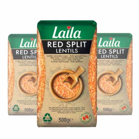 Laila Red Split Lentils 500g x3 Case – Premium Red Lentils, High in Protein and Fibre, Quick-Cooking, Ideal for Curries, Soups, and Dahls, Vegan and Vegetarian Friendly, Available at 4 Way Foods UK