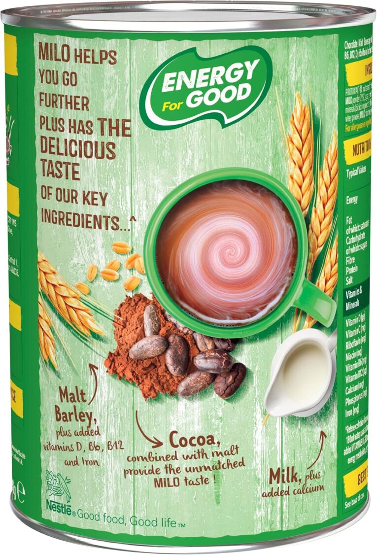 Nestlé Milo Instant Malt Chocolate Powder 400g tin – energy-boosting malt drink mix for hot or cold chocolate beverages – 4Way Foods UK
