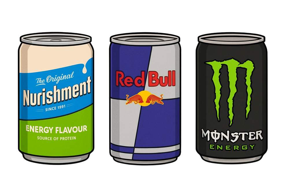 Discover Nurishment Strawberry, Vanilla, Chocolate and Banana Drinks 6 Nurishment vs Red Bull vs Monster Energy Drink