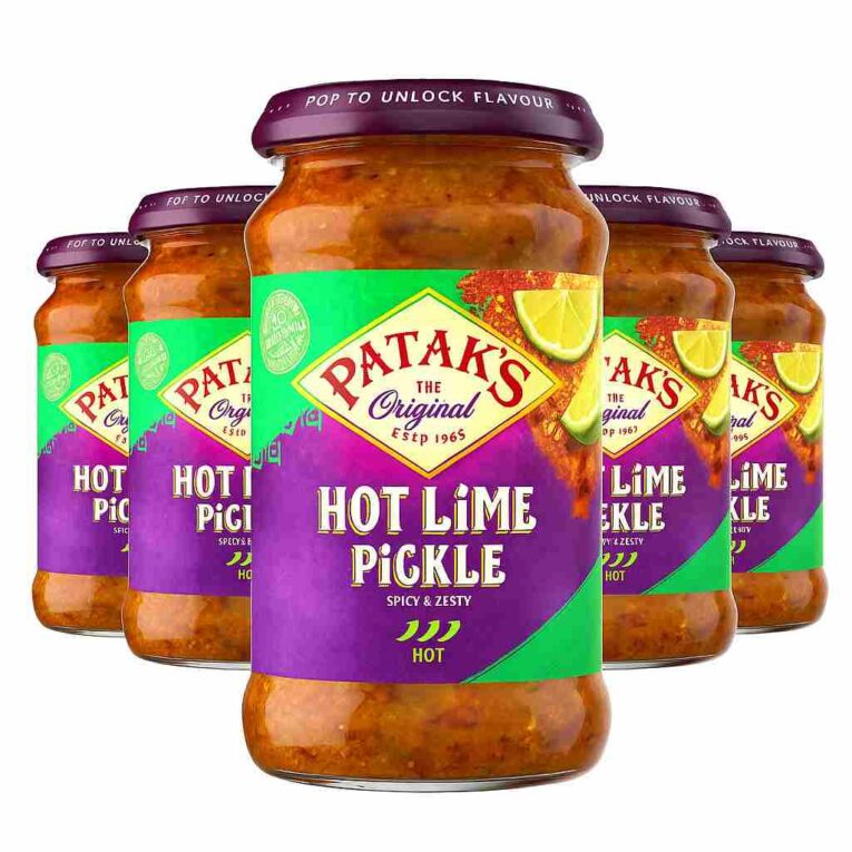 Patak’s Lime Pickle Hot 283g x6 Pack – spicy Indian pickle made with lime and chillies. Great for curries, wraps, and rice dishes.