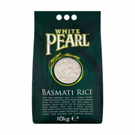 White Pearl Basmati Rice 10kg bag – aged long-grain basmati from West Punjab