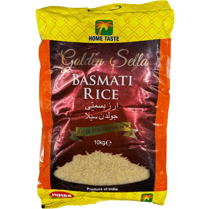 "Home Taste Golden Sella Basmati Rice 10kg bag – premium long grain parboiled basmati"