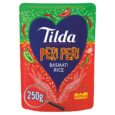 Tilda Peri Peri Basmati Rice 250g six-pack, ready-to-heat microwaveable rice with medium chilli rating.