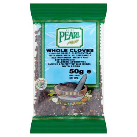White Pearl Whole Cloves 50g pouch with heat-sealed packaging from the Finest Pearl Selection, packed in the UK.