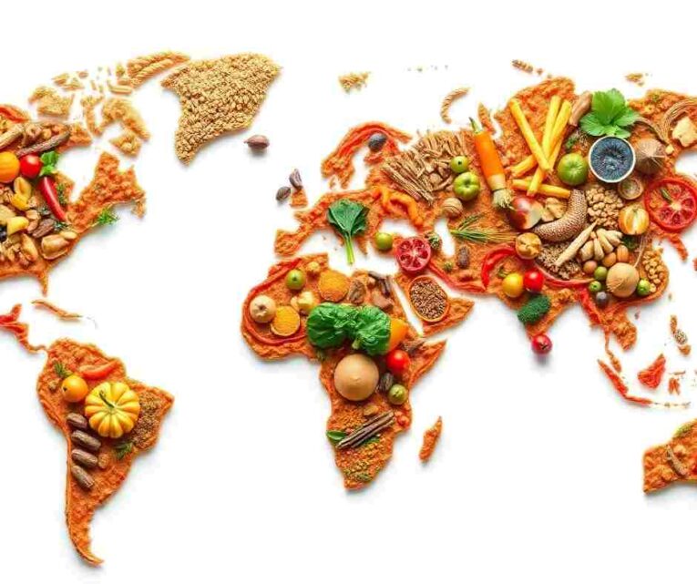 Hidden nutrients in everyday African, Caribbean, and Asian world foods on a kitchen table