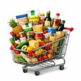 Bulk grocery shopping cart filled with assorted food items showing pros and cons of buying groceries in bulk