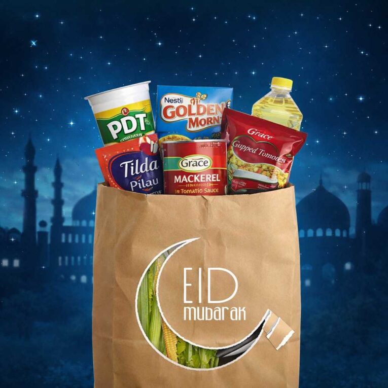 eid grocery shopping essentials flat lay