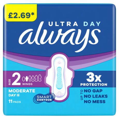 Always Ultra Sanitary Towels Size 2 Wings 11x4 pads multipack moderate flow protection