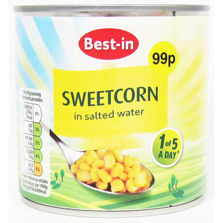 Bestin Sweetcorn 340g x6 pack cans in salted water with naturally sweet corn kernels ready to eat.