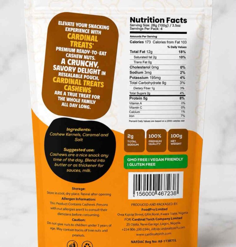 Cardinal Treats Caramel Glazed Cashew Kernels 50g premium roasted organic cashew snack with buttery caramel coating.
