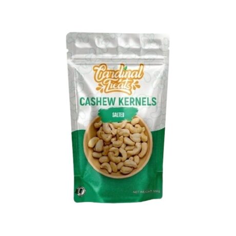 Cardinal Treats Salted Cashew Kernels 100g premium roasted ready-to-eat salted cashew nuts.