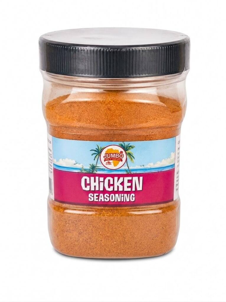 Jumbo Chicken Seasoning 600g Halal chicken stock powder in a resealable tub for seasoning chicken, Jollof rice, soups, stews, marinades and everyday African cooking.
